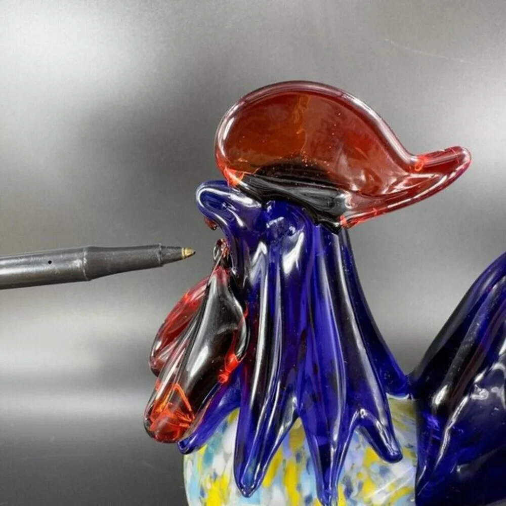 Heavy Art Glass Rooster‎ Chicken Figurine Decor Paperweight Multicolor Glass VTG